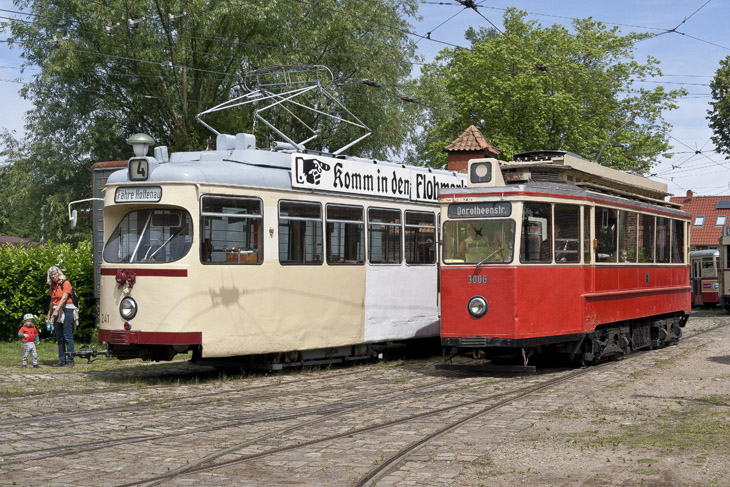 Museumsbahnen am Schönberger Strand, Straßenbahnwagen nebeneinander